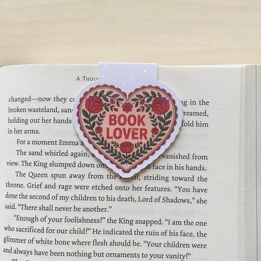 Book Lover pink flower heart Magnetic Bookmark