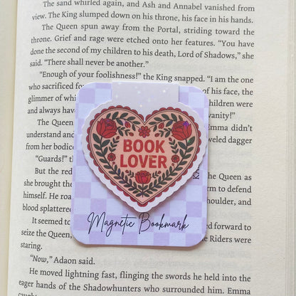 Book Lover pink flower heart Magnetic Bookmark
