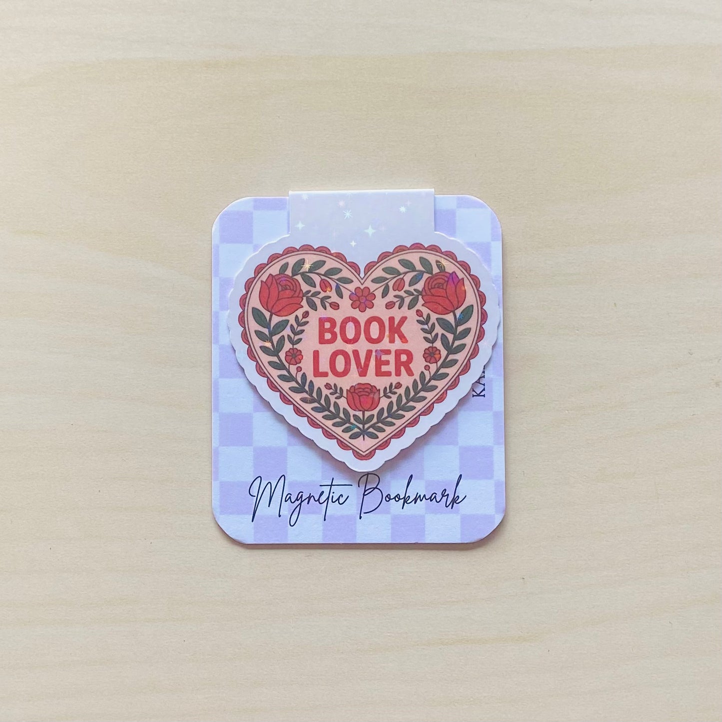 Book Lover pink flower heart Magnetic Bookmark