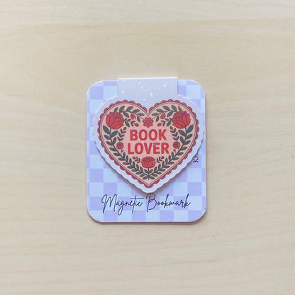 Book Lover pink flower heart Magnetic Bookmark