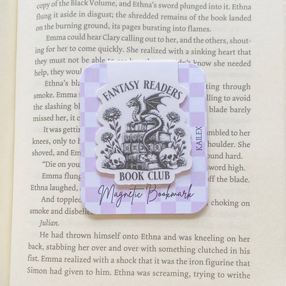 Fantasy Readers book club with dragon sitting on books Magnetic Bookmark