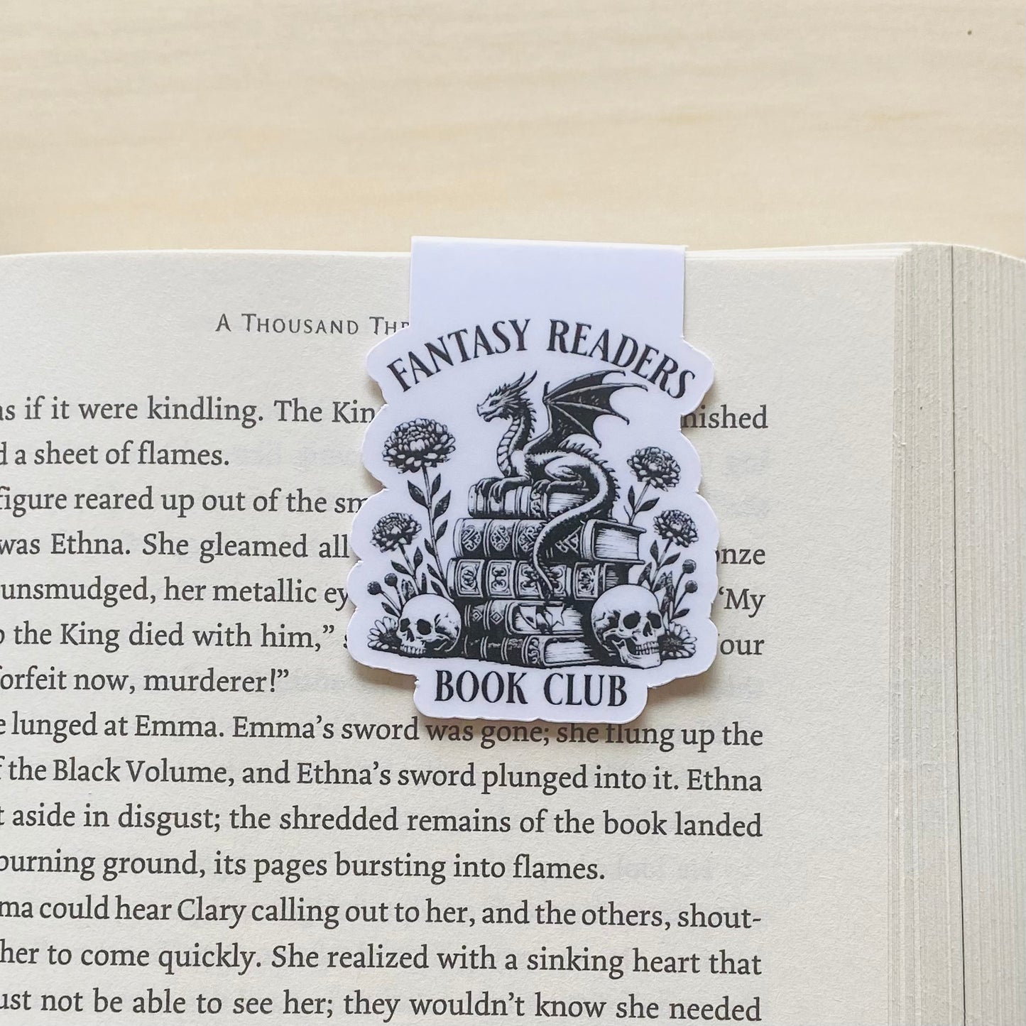 Fantasy Readers book club with dragon sitting on books Magnetic Bookmark