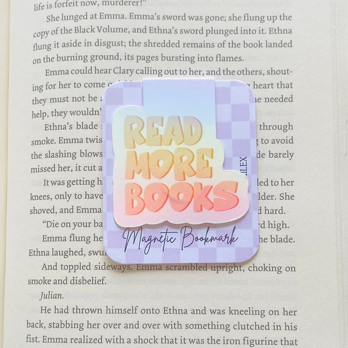 Holographic READ MORE BOOKS in pink letters Magnetic Bookmark