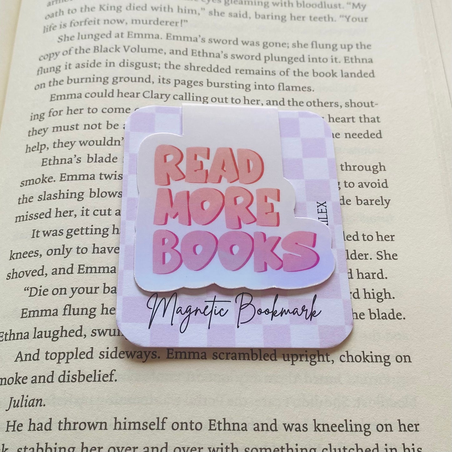Holographic READ MORE BOOKS in pink letters Magnetic Bookmark