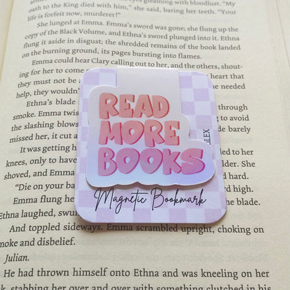 Holographic READ MORE BOOKS in pink letters Magnetic Bookmark