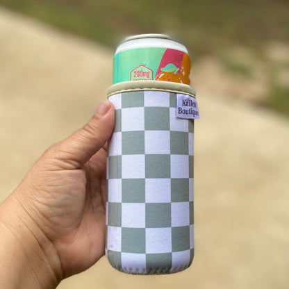 Checkered Slim can cooler sleeve for 12oz can, drinks