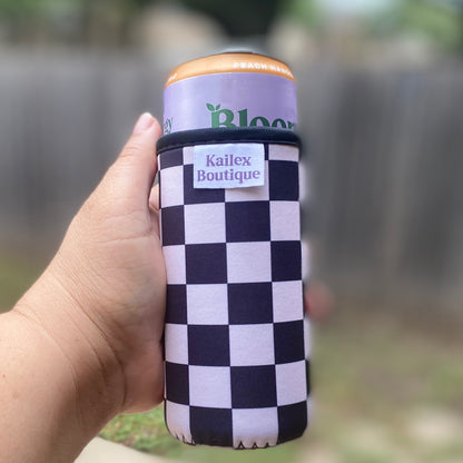 Checkered Slim can cooler sleeve for 12oz can, drinks