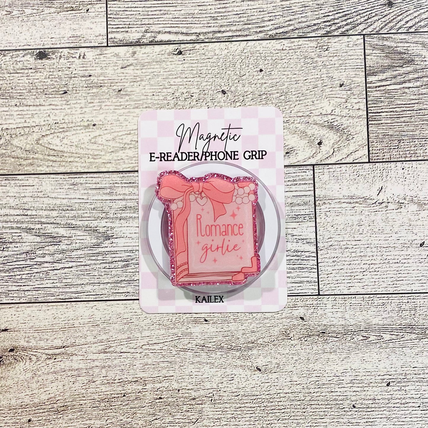 Romance girlie book with pink bow- E-Reader, Phone, Kindle Grip for all Devices Magnetic Grip