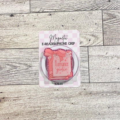 Romance girlie book with pink bow- E-Reader, Phone, Kindle Grip for all Devices Magnetic Grip