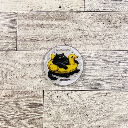 In the mood for fun black cat in duck floatie- E-Reader, Phone, Kindle Grip for all Devices Magnetic Grip