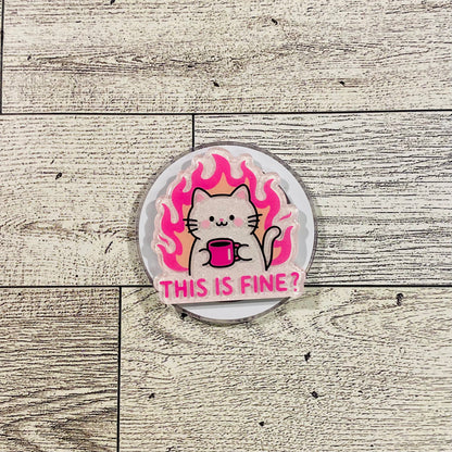 This is fine? Cat drinking coffee in flames- E-Reader, Phone, Kindle Grip for all Devices Magnetic Grip