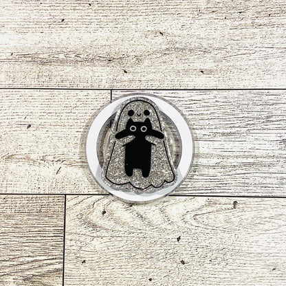 Sparkle Ghost holding black kitty- E-Reader, Phone, Kindle Grip for all Devices Magnetic Grip