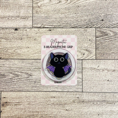 Bat kitty with purple wings- E-Reader, Phone, Kindle Grip for all Devices Magnetic Grip