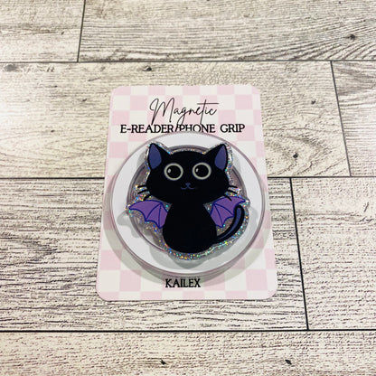 Bat kitty with purple wings- E-Reader, Phone, Kindle Grip for all Devices Magnetic Grip