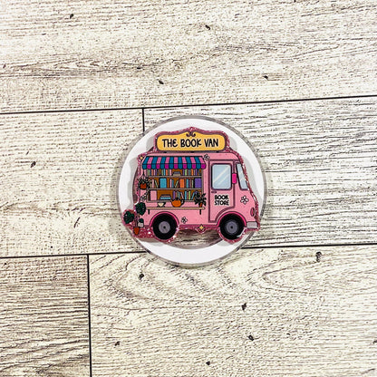 The Book Van bookstore, pink van- E-Reader, Phone, Kindle Grip for all Devices Magnetic Grip