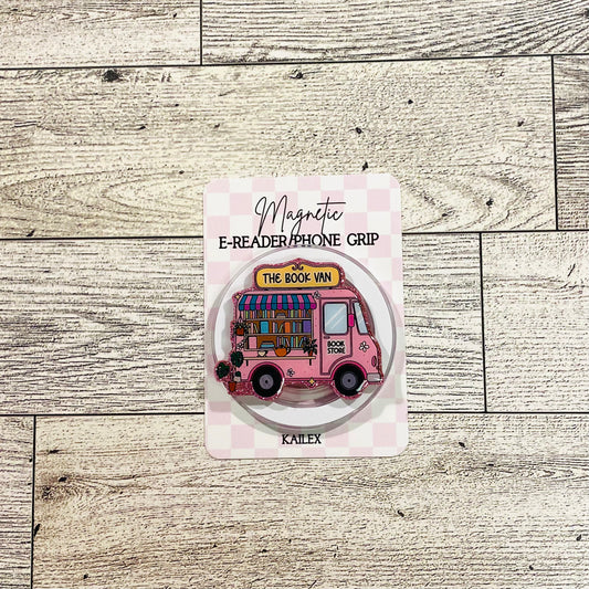 The Book Van bookstore, pink van- E-Reader, Phone, Kindle Grip for all Devices Magnetic Grip
