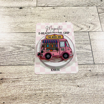 The Book Van bookstore, pink van- E-Reader, Phone, Kindle Grip for all Devices Magnetic Grip