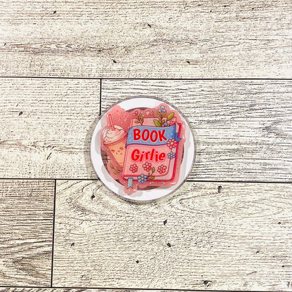 Book Girlie with flower book and coffee - E-Reader, Phone, Kindle Grip for all Devices Magnetic Grip