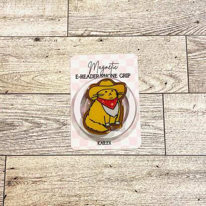 Howdy Cowboy Cat with Yellow cat and red scarf- E-Reader, Phone, Kindle Grip for all Devices Magnetic Grip