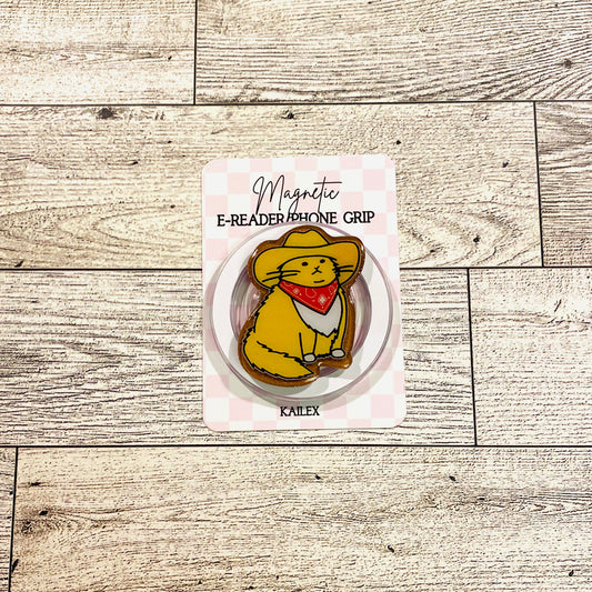 Howdy Cowboy Cat with Yellow cat and red scarf- E-Reader, Phone, Kindle Grip for all Devices Magnetic Grip