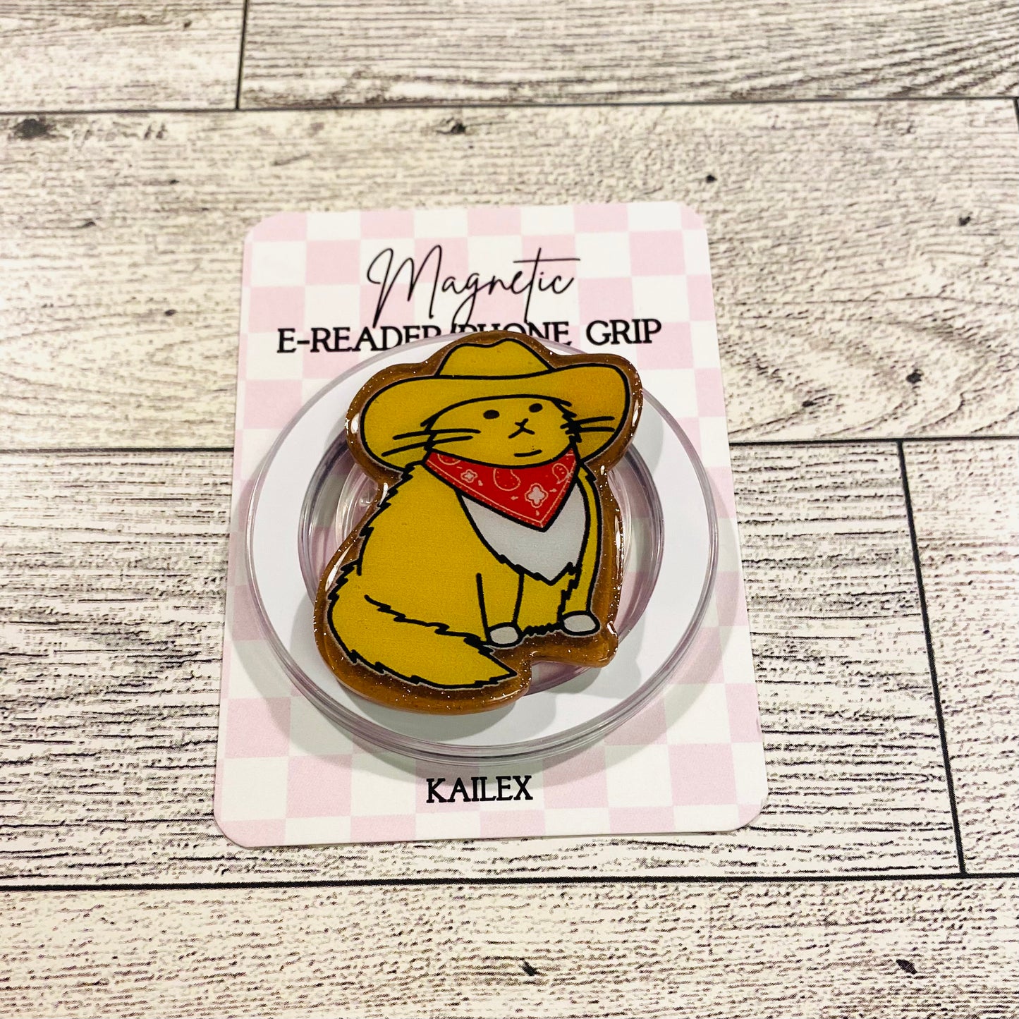 Howdy Cowboy Cat with Yellow cat and red scarf- E-Reader, Phone, Kindle Grip for all Devices Magnetic Grip
