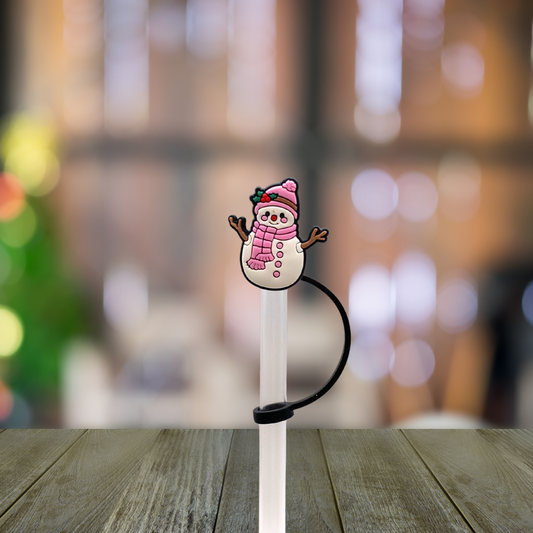 Pink Snowman Straw Topper