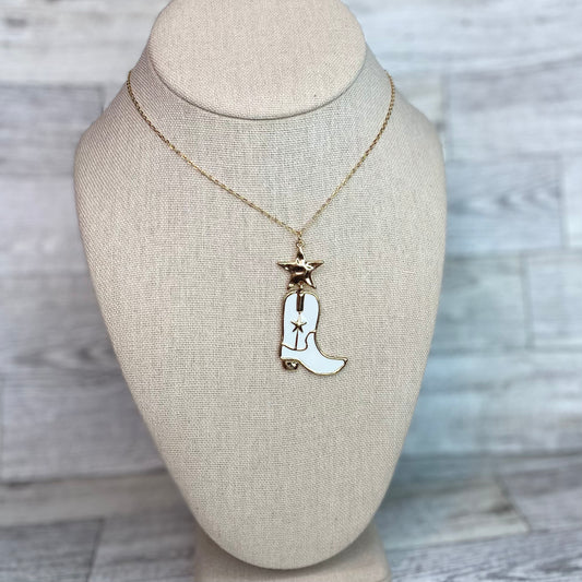 White Cowgirl Boot Necklace