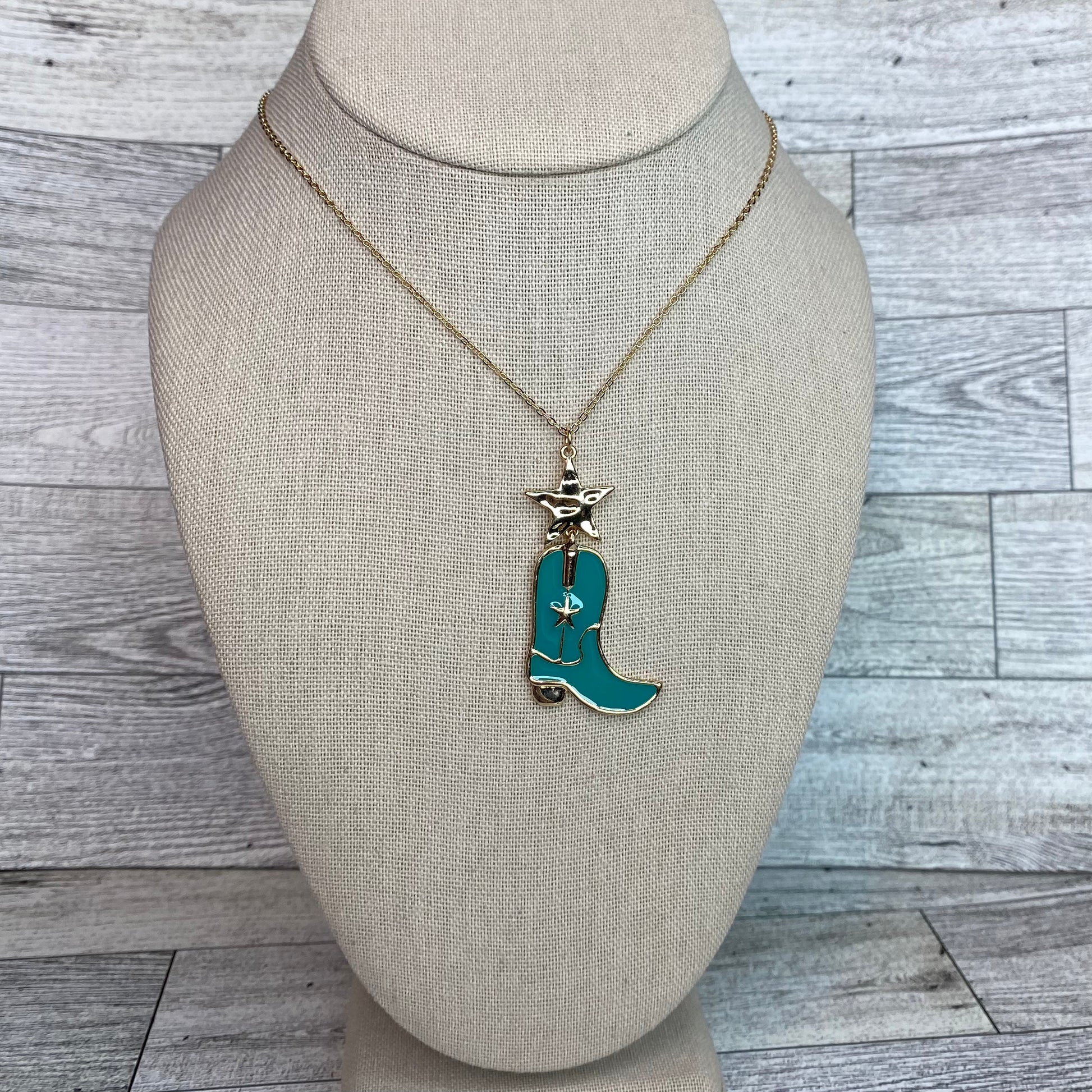 Blue Cowgirl Boot Necklace