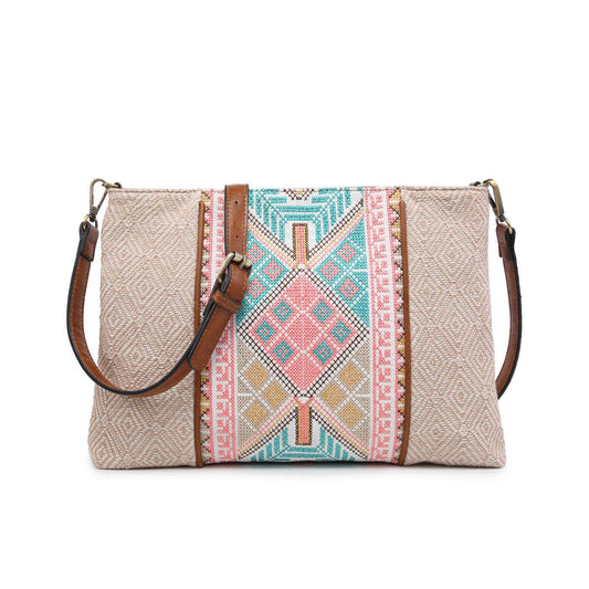 Pink and Teal Aztec Embroidered Crossbody