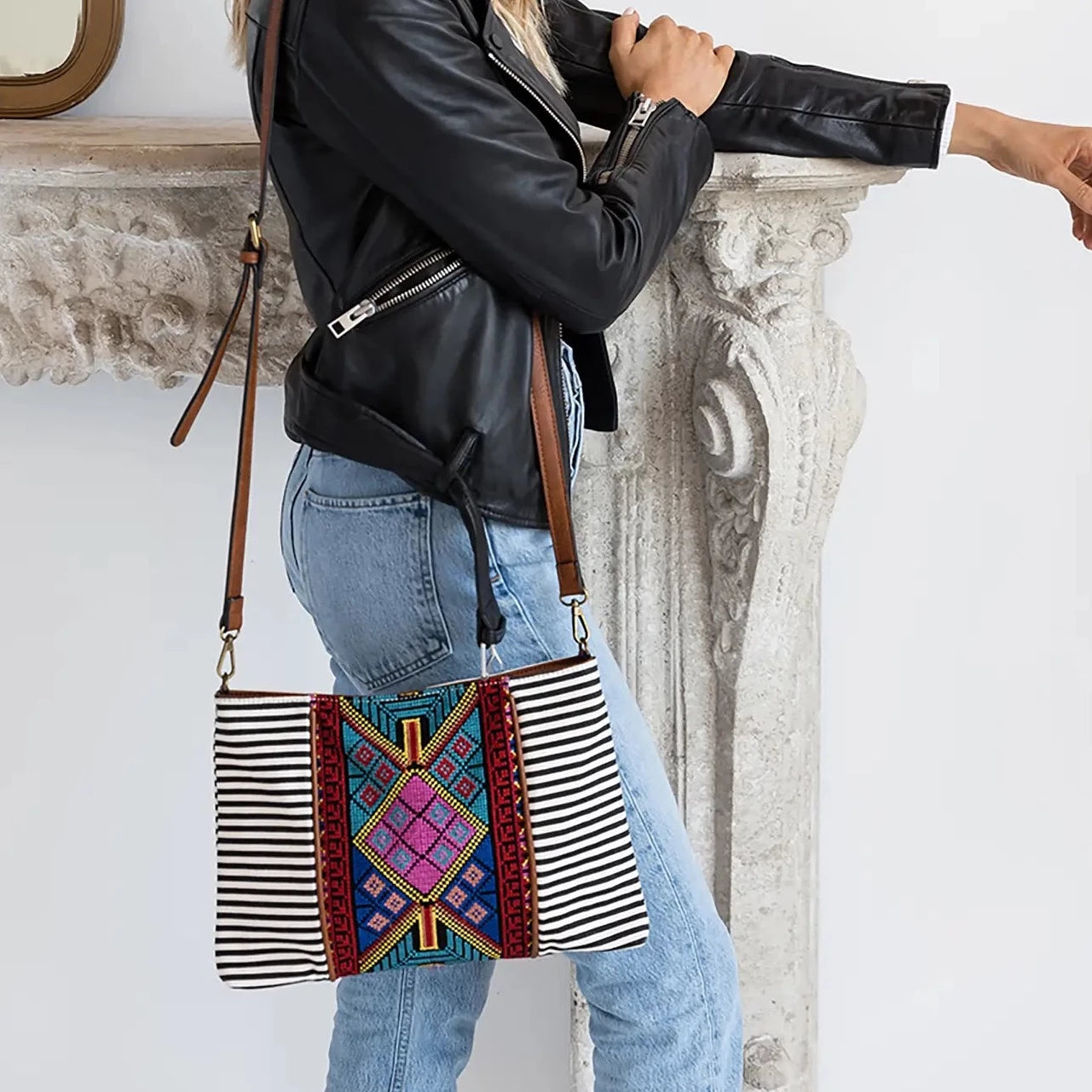 Aztec/Stripe crossbody purse