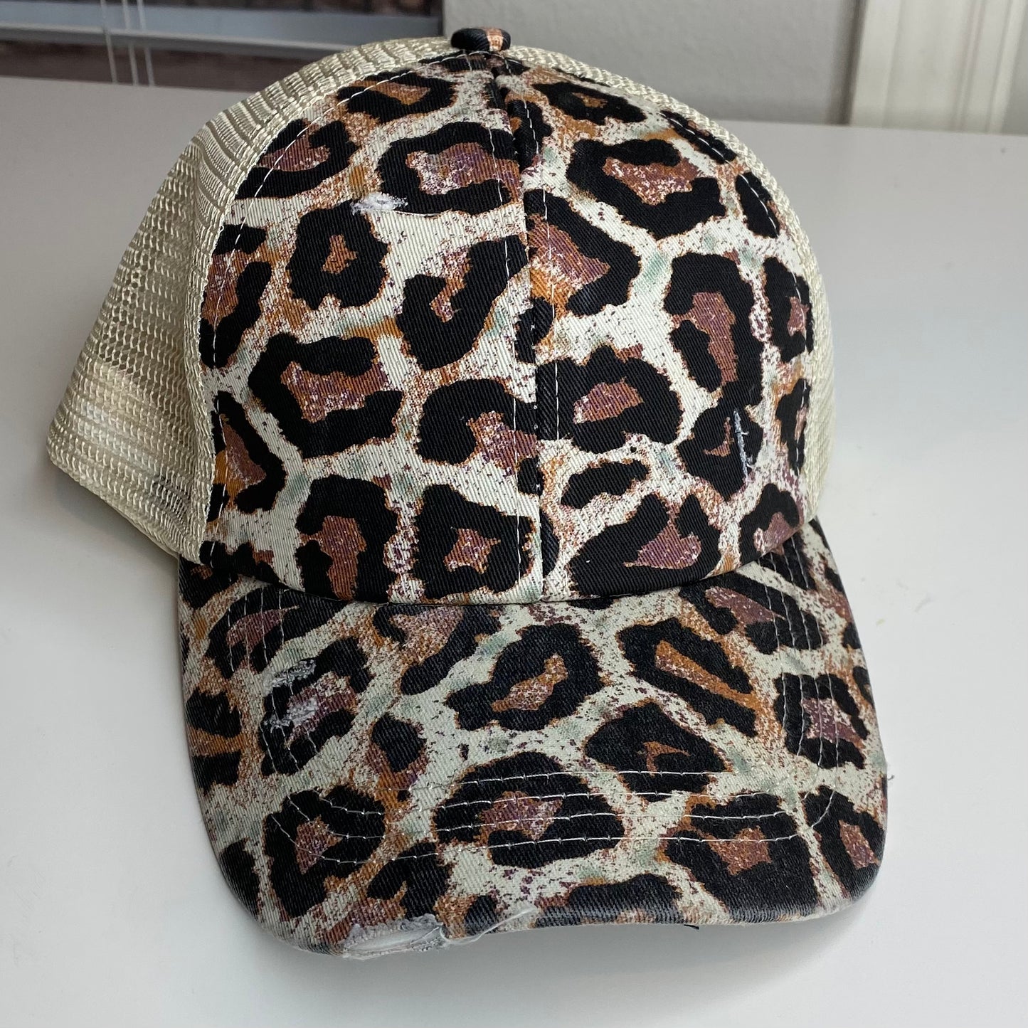 Leopard Cap with Tan mesh backing