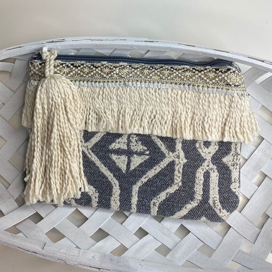 Faith Printed Cotton Pouch with Fringe