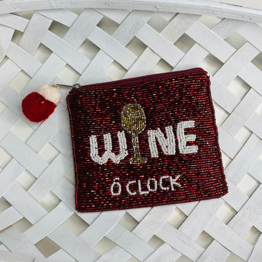 Wine O'clock Beaded Coin Purse