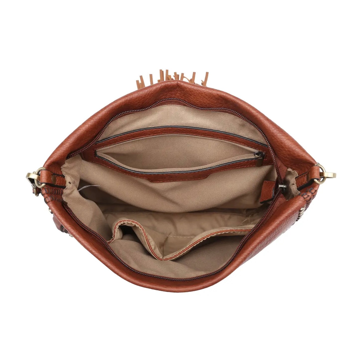 Inside of brown crossbody purse